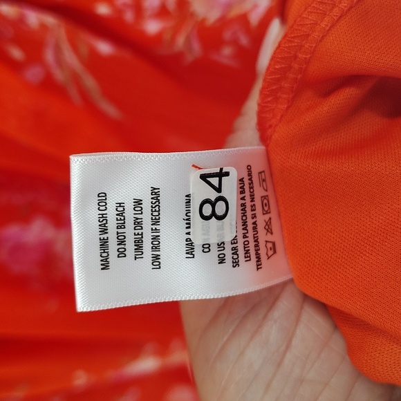 Vince Camuto Orange Floral Dress Size XL Sheer Long Sleeve Flowy V Neck Tiered - Picture 11 of 12